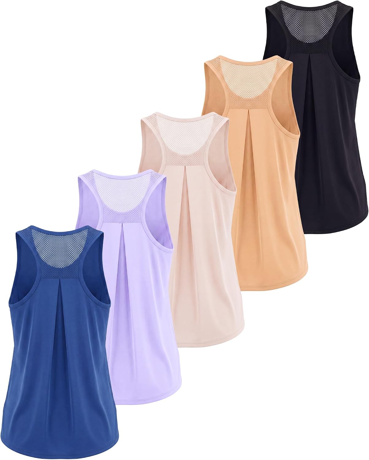 Real Essentials 5 Pack: Women's Racerback Athletic Tank Top Mesh Back Dry-Fit Sleeveless Shirt for Workout Running Gym (Plus)