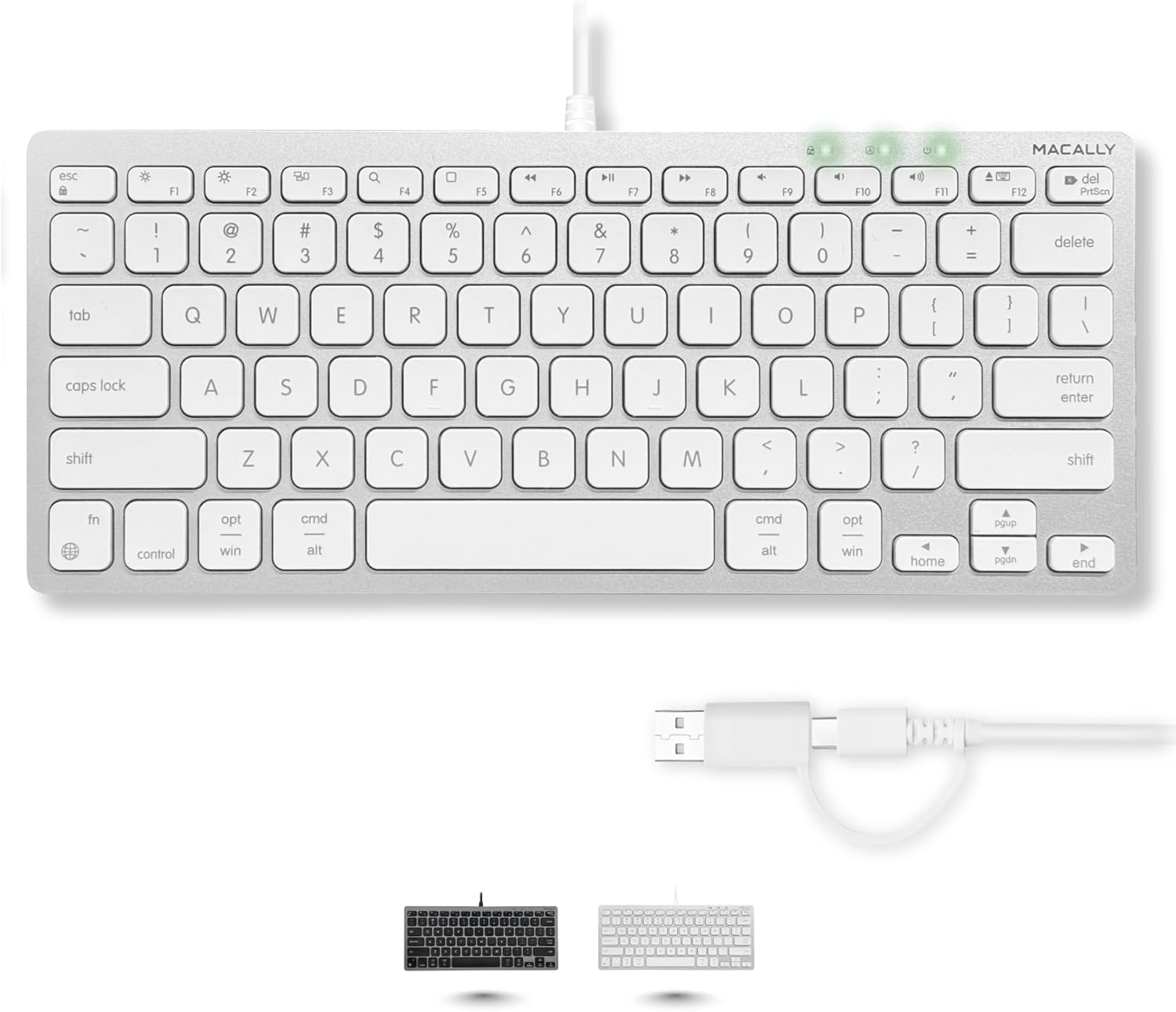 Macally USB C Wired Keyboard for Mac (USB C + USB A) – Compatible Keyboard for MacBook Pro/Air, iMac & MacMini – Compact Aluminum Mac Keyboard