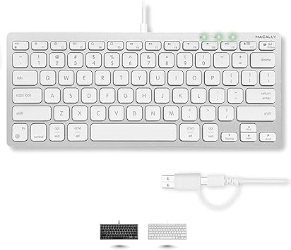 Macally USB C Wired Keyboard for Mac USB C + USB A Compatible Keyboard for MacBook Pro/Air, iMac & MacMini Compact Aluminum Mac Keyboard