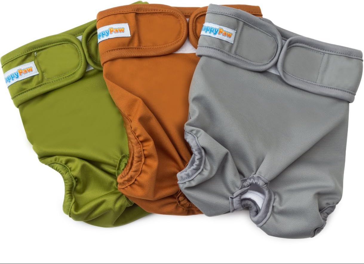 HappyPaw Reusable Washable Dog Diapers (3 Pack) - Durable Dog Wraps for Both Male and Female Dogs - Premium Quality