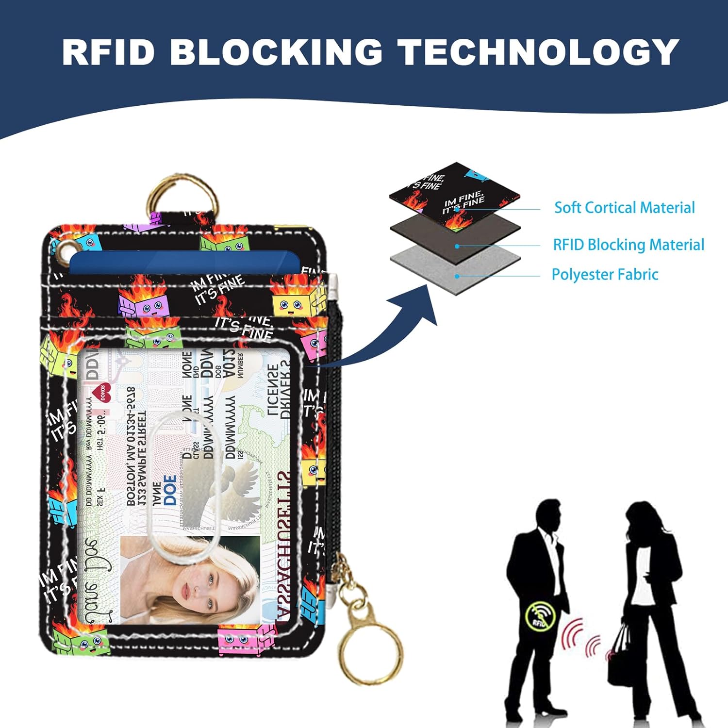 Slim Wallet Credit Card Holder, Small Stove, RFID Wallet Women Cute Small Front Pocket Wallet With Zipper, PU Leather Thin travel RFID Blocking Card Case ID Window,Ladies Gifts - Image 4