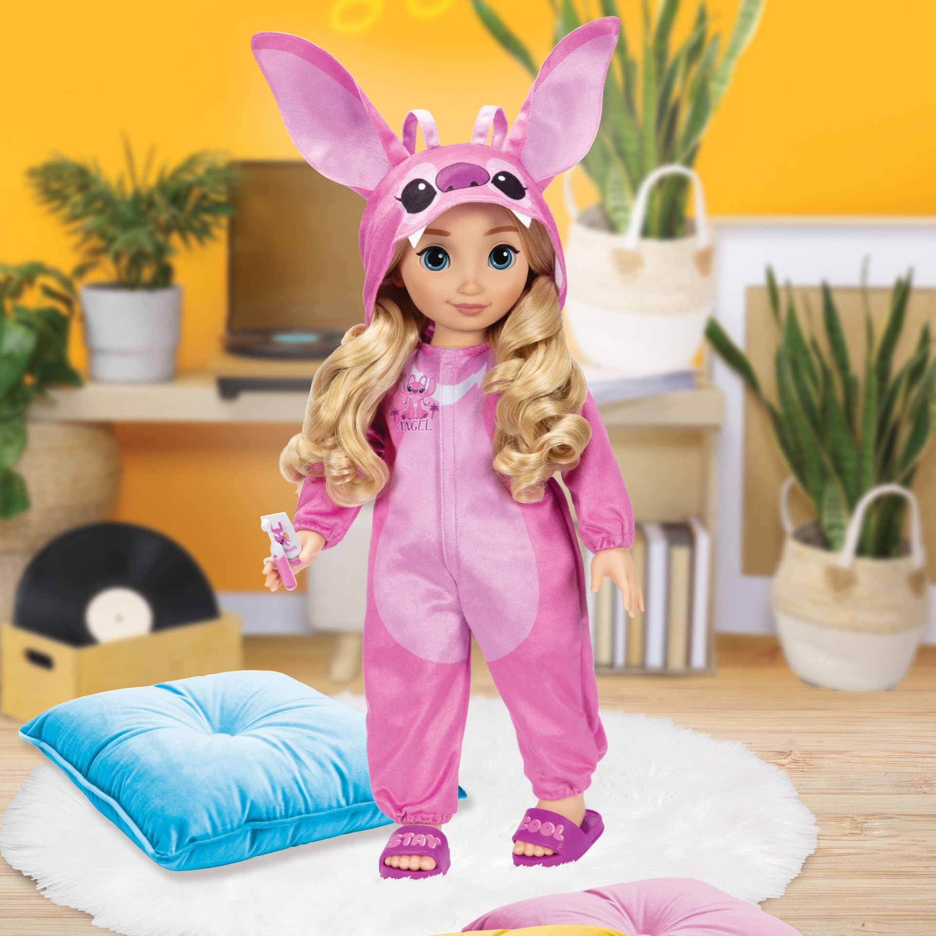 Disney ILY 4EVER Angel 45cm - 18"- Doll with Blonde Hair - Includes Angel Inspired Pink Onesie, Pink Slides and Sleepover Toothbrush for Girls Aged 6+