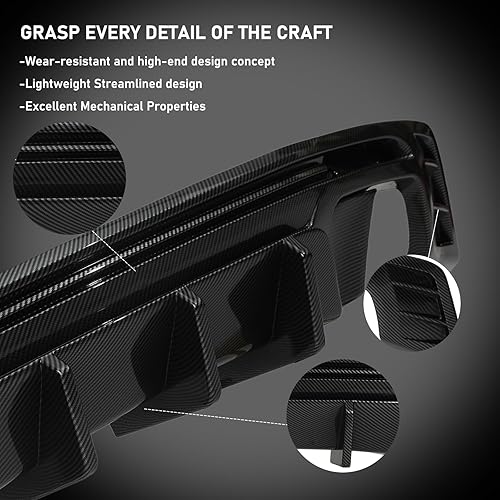 Miniatura 4 de KKoneAuto Difusor de parachoques trasero compatible con Camaro LS LT LT1 SS ZL1 RS Convertible 2016-2022 y Coupe 2 puertas, 3 piezas, cenefa