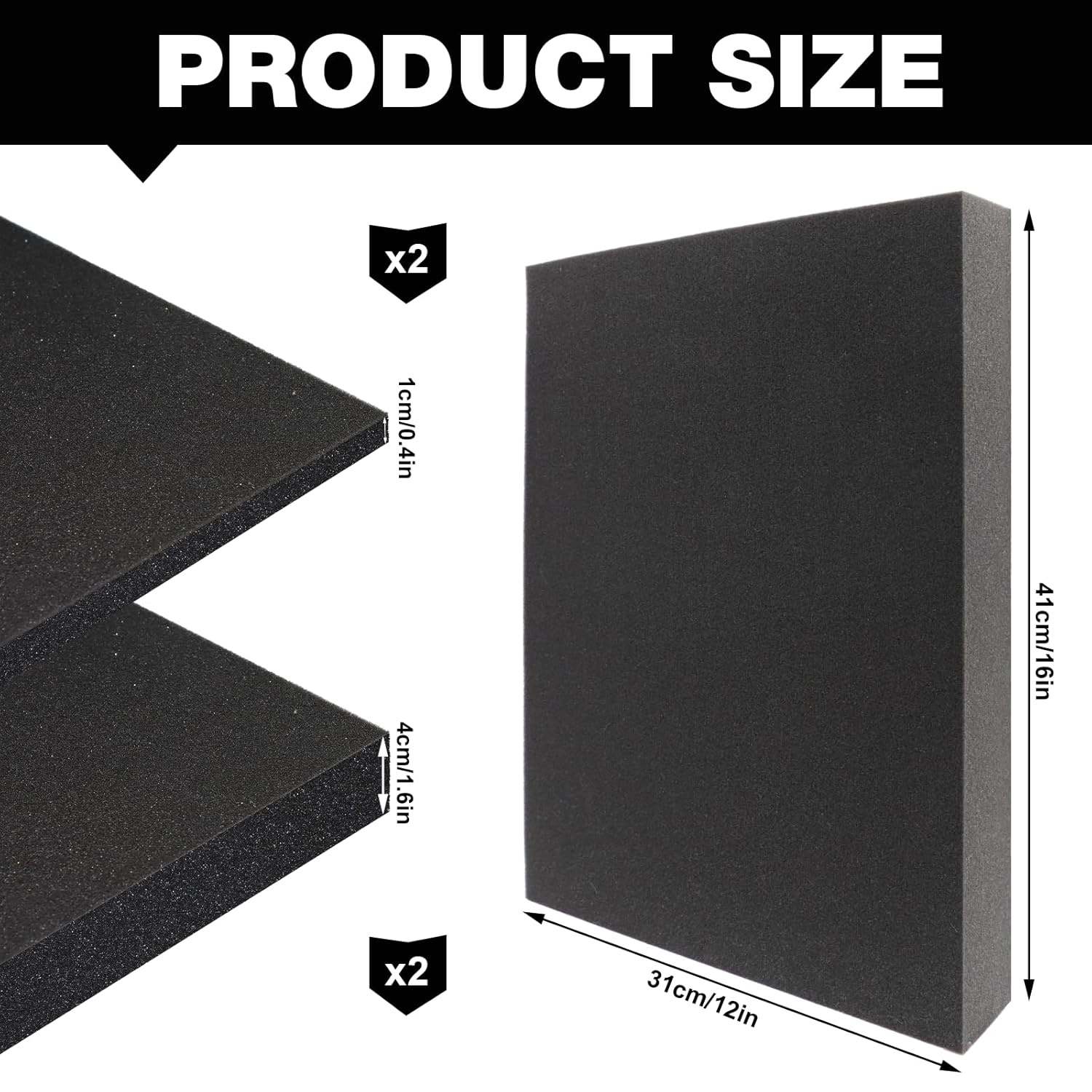 4PCS High Density Polyurethane Foam Sheets - 2P 16 x 12 x 1.6 Inch and 2P 16 x 12 x 0.4 Inch Foam Inserts for Cases, Black Foam Padding for Tool Box, Game Box, Camera Storage - Image 2