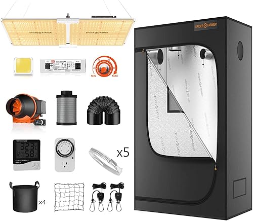 Spider Farmer Kit de tienda de cultivo de 2 x 4 x 6 pies, luz LED completa SF-2000 con diodos Samsung LM301B y luces regulables de 24 x 47 x 71