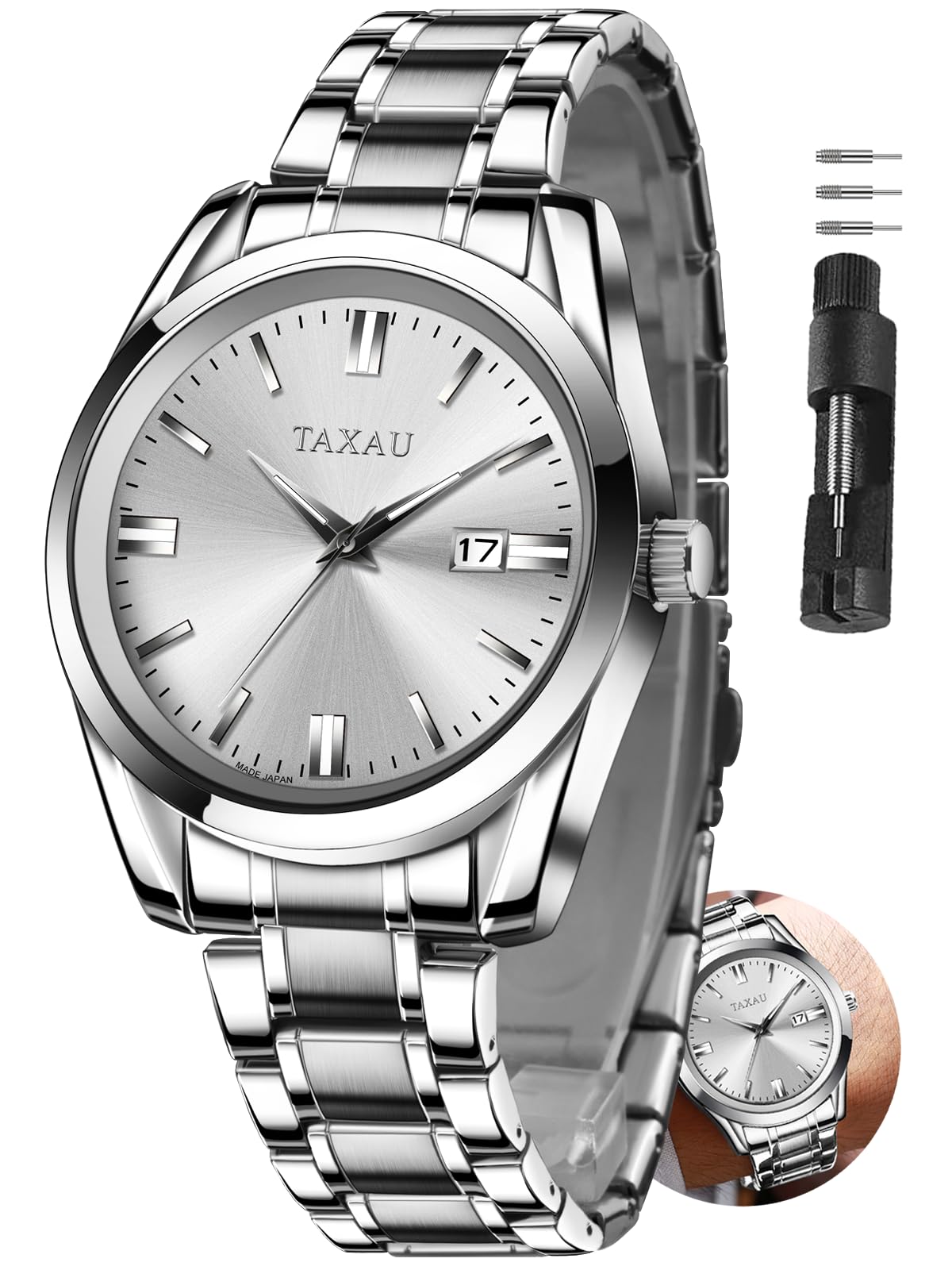 Taxau Wasserdicht Edelstahl Kleid Luxus Business Multifunktion Leuchtend Datum Geschenk Herrenuhr