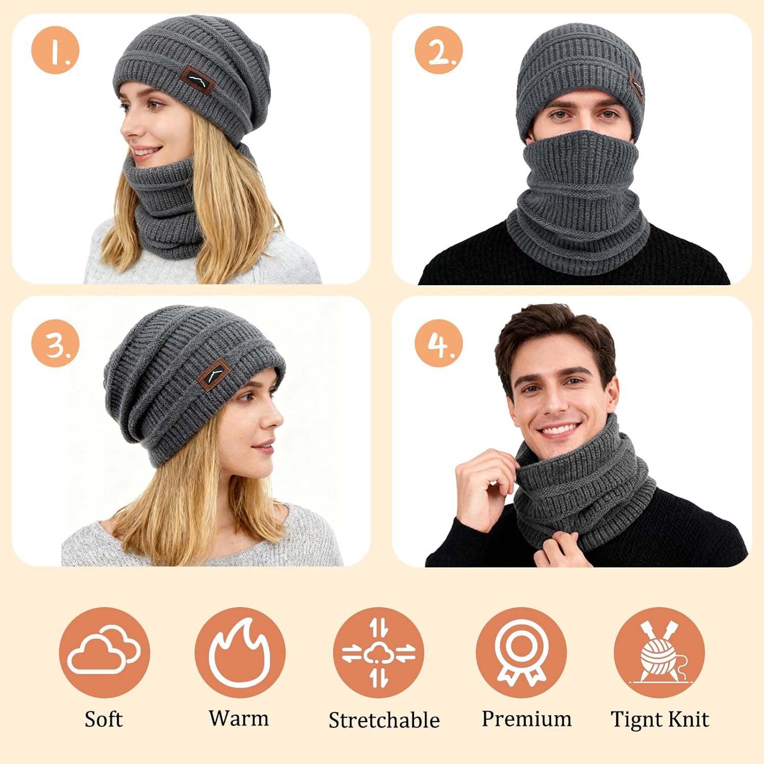 ZOORON Slouchy Beanies Hats for Men Women Cable Knit Winter Hats Chunky Beanie Skull Warm Cap - Image 4