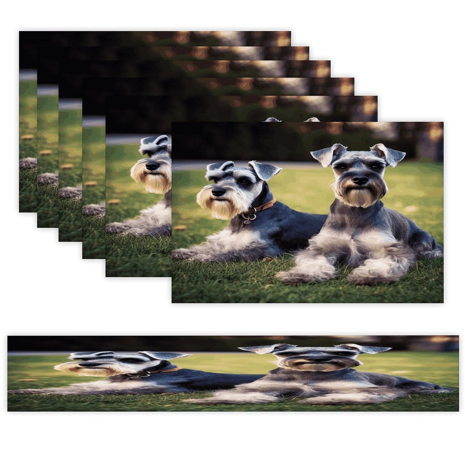 Adult Schnauzer Dogs Table Runner and Placemats Set of 6 for Kitchen Washable Table Mats Heat Resistant Place Mats Non-Slip Place Mat Wipeable Placemat(6 Placemats+1 Table Runner)