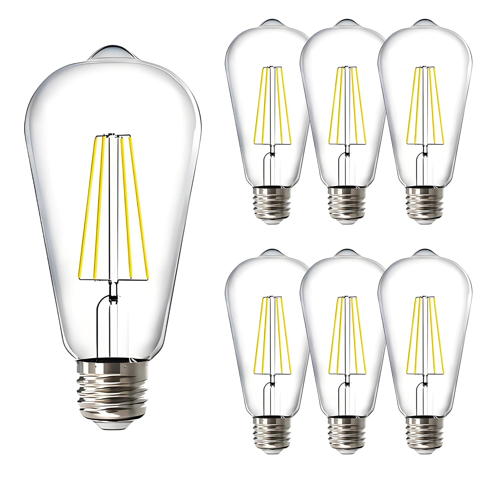 HUAMu Vintage E27 Led Filament Bulb, Antique 4W ST64 Edison Screw Bulb 40W Equivalent, 400LM, 6500K Cold White,Retro Old Fashioned Style Antique Lamp,Non-dimmable (6 Pack)