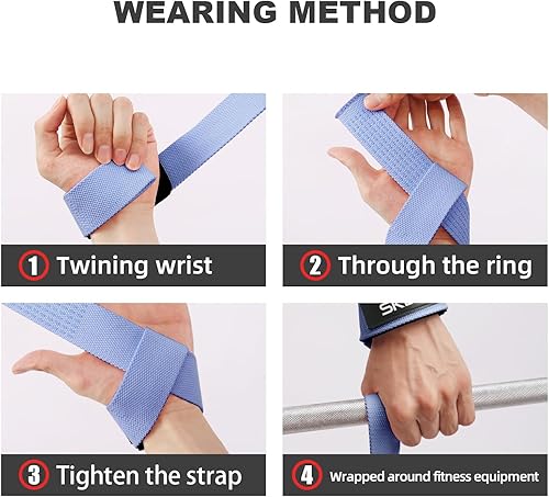 Miniatura 3 de SKDK Correas de levantamiento de muñeca de algodón duro para levantamiento de pesas, correas de peso muerto con neopreno acolchado para muñeca y