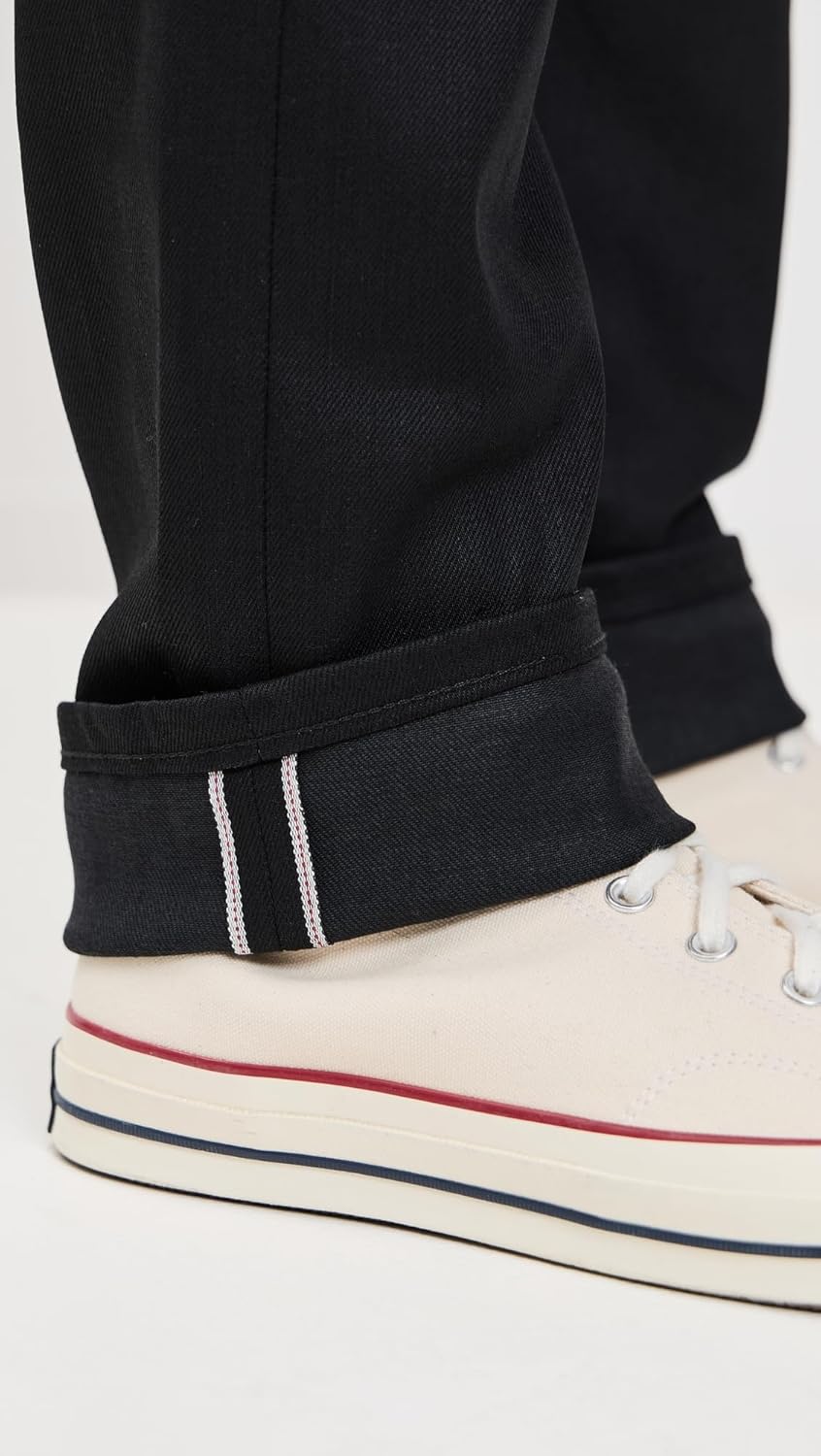 Naked & Famous Denim Mens Men's Weird Guy Tapered Fit Jeans in Black Cobra Stretch Selvedge - Image 6