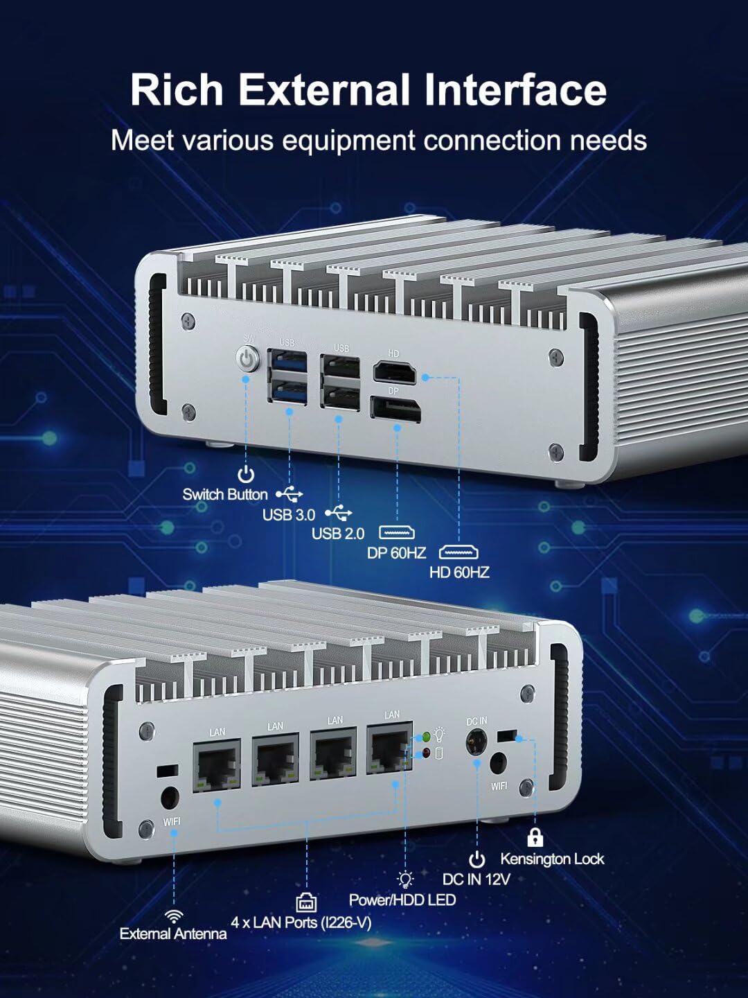 Fanless Mini PC Firewall Appliance N100, 32GB RAM DDR5+1TB NVMe SSD, 4USB WiFi 2.5GbE LAN, Soft Routing Mini PC Small Server Apoyo VPN AES-NI Ubuntu Debian Vmware ESXi Centos