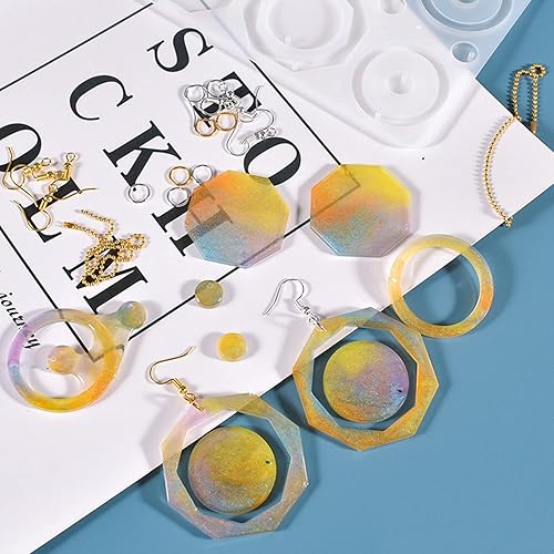 Miniatura 2 de Moldes de resina para aretes, paquete de 3 moldes de resina para aretes, moldes de silicona para joyería con ganchos para aretes y anillos de salto