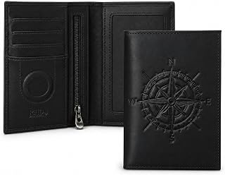 Mens Passport Wallet, RFID, Leather, Compass, Black