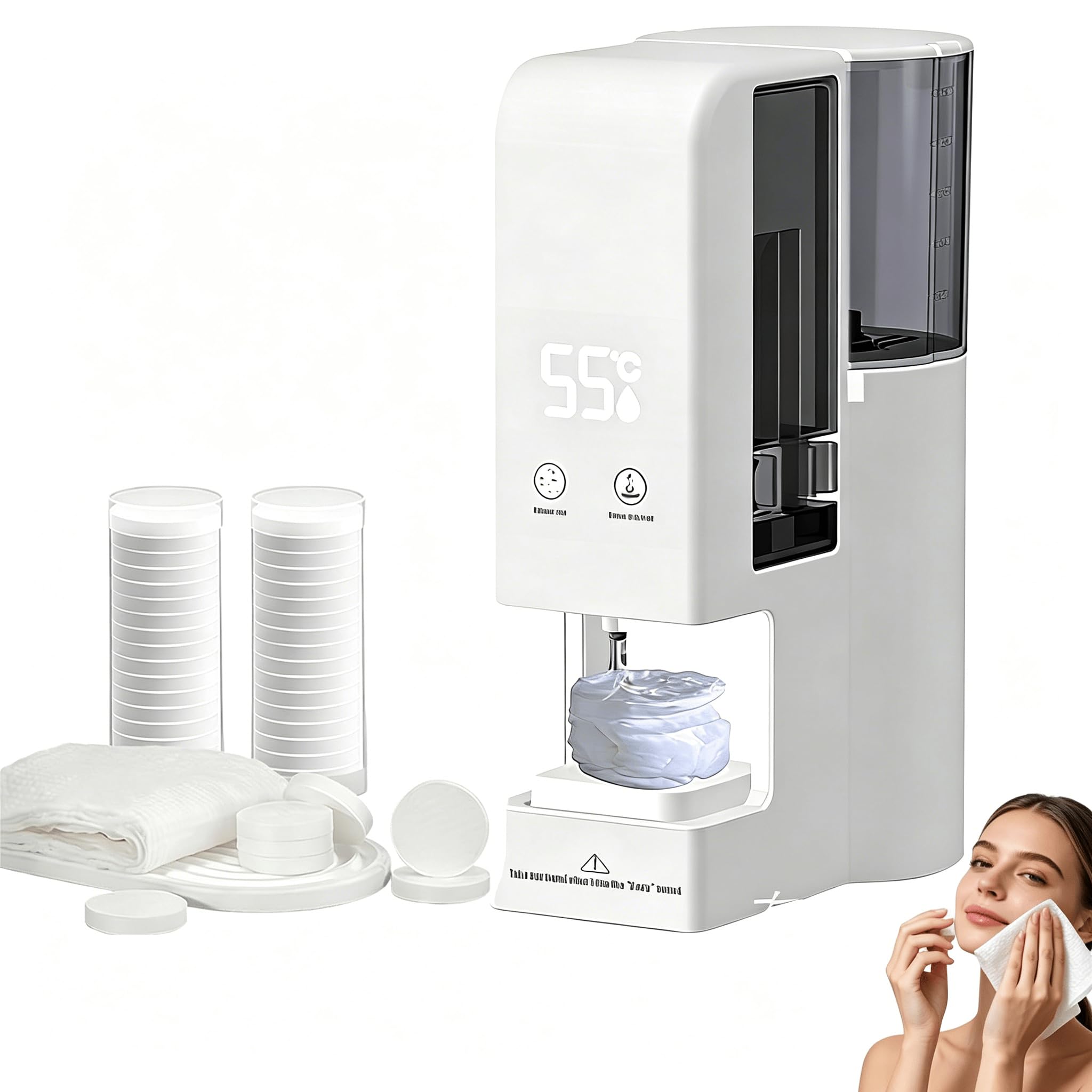 Intelligenter Handtuchwärmer mit Dampf und Spenderfunktion, 40 komprimierte Handtücher, 55 °C Thermostat für gewerbliche Spa-Nutzung,Towel Warmer + 40 Towels