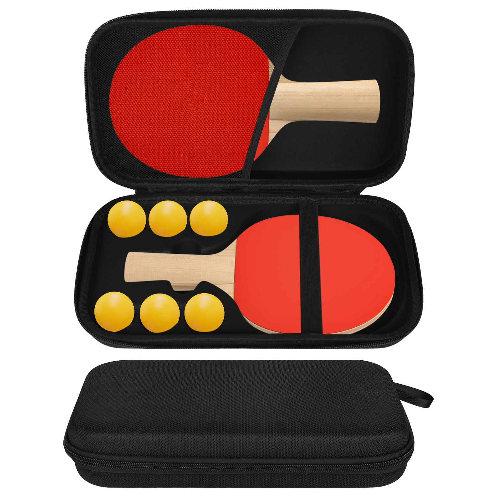 Housse Raquette Ping Pong, Pochette Raquette Ping Pong avec Rangement Balles Étui pour Raquette Ping Pong de Tennis de Table Convient pour 1 Pagaies et 6 Balles (Étui Uniquement)