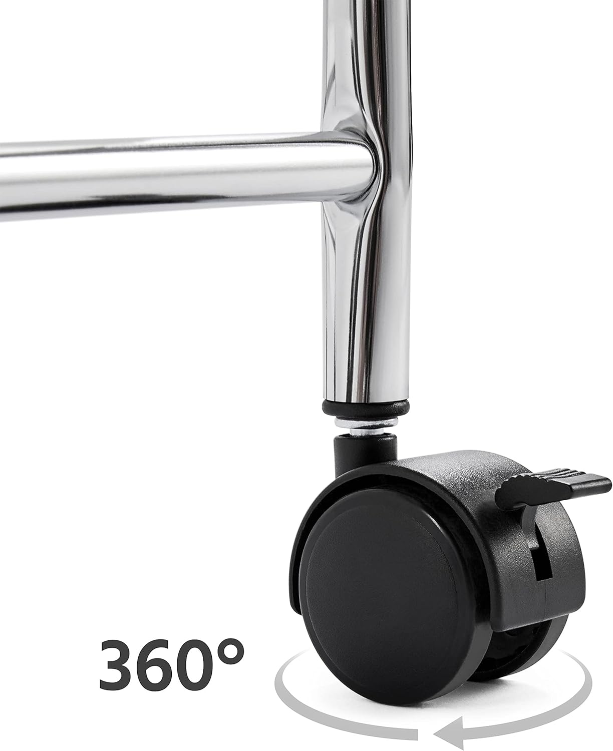 Close-up of a 360-degree rotating caster wheel with a lock