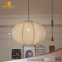 Vista 2 de Lámpara Colgante de Lino Japonés con Cable con Enchufe E26 20 PULGADAS Lámpara Linterna de Lino Wabi-Sabi Hecha a Mano Luminaria de Techo