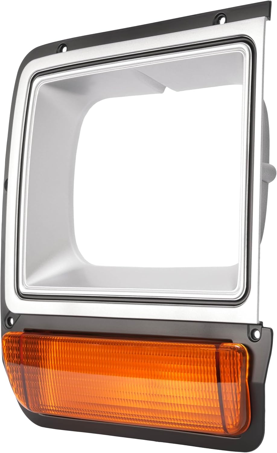 HECASA Right Headlight Bezel w/Turn Signal Light Compatible with 1986-1990 Dodge D100 Ramcharger W100 Replacement for CH2513122 Headlamp Door Bezel Trim Kit Set Yellow Lens Silvery Bezel Right Side