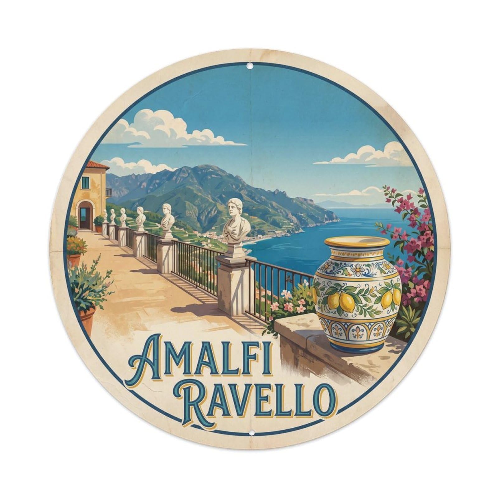 Retro Amalfi Italy City Landmark Travel Metal Tin Sign
