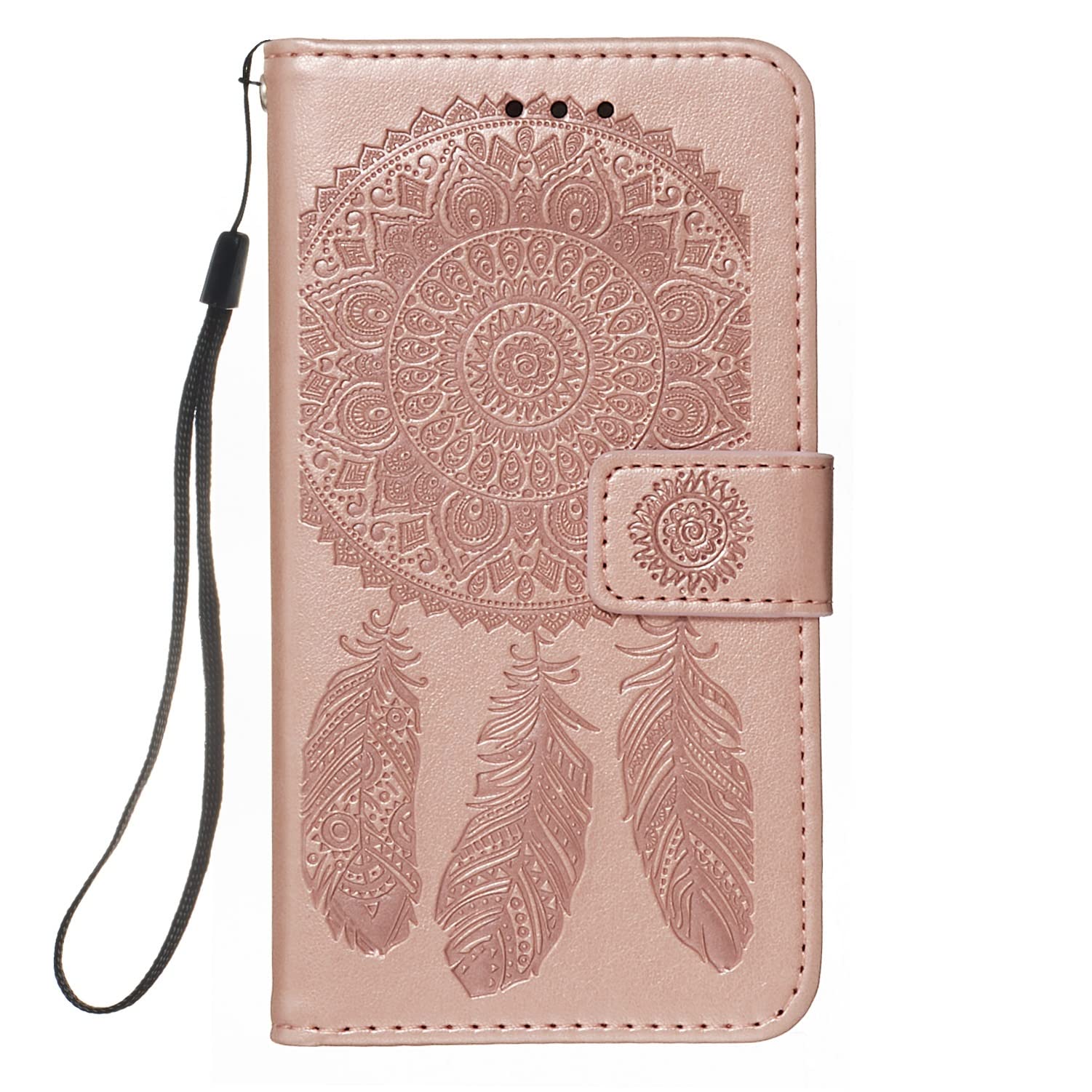 Housse iPhone XR antichoc à rabat fleur 3D rose avec support kickstand intégré