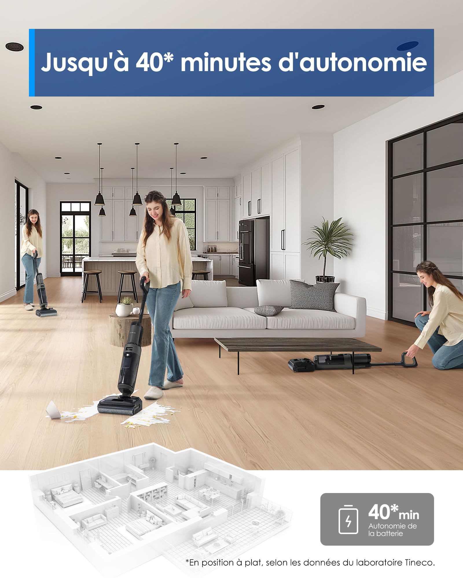 Aspirateur Laveur Sans Fil Tineco Floor One I6 Stretch - Aspiration 20 KPa, Inclinable 180°, Autonettoyage, Autonomie 40 Min - Pour Sols Durs Et Moquettes Légères - 13