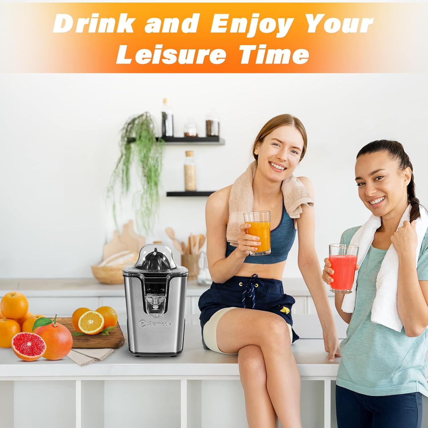 Electric Citrus Juicer Stainless Steel - 40W Orange Juicer with Adjustable Anti-Drip Spout & 2 Cones for Lemon,Limes, Grapefruit - Auto-Reversing Squeezer for Fresh Fruit Juice