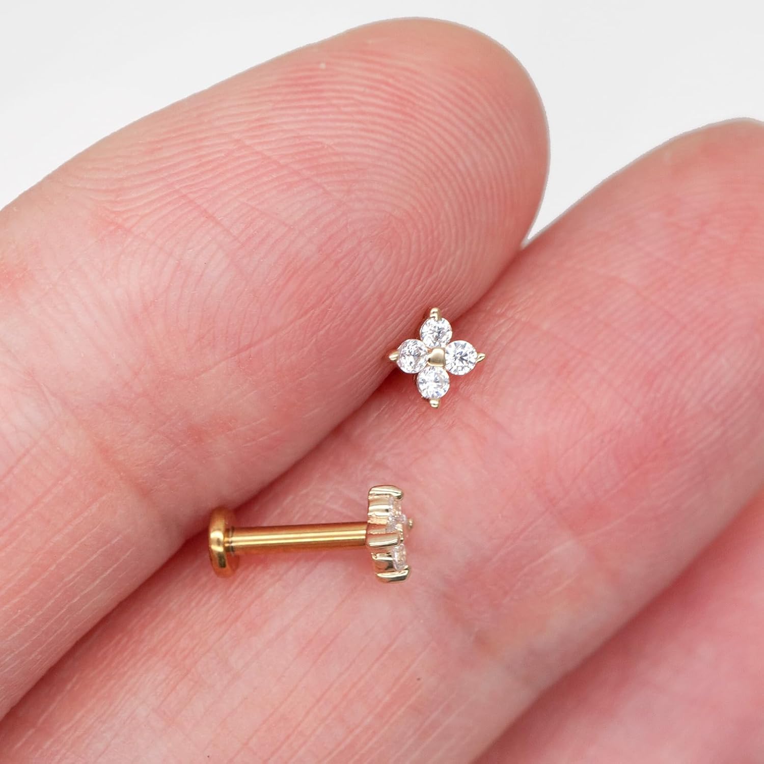 14K Yellow/White/Rose Gold Cartilage Earring Top Push in 1 Pcs Threadless Flower Flat Back Stud Nose Stud Lip Ring 16G Helix Tragus Piercing Jewelry for Women 6mm 8mm - Image 4