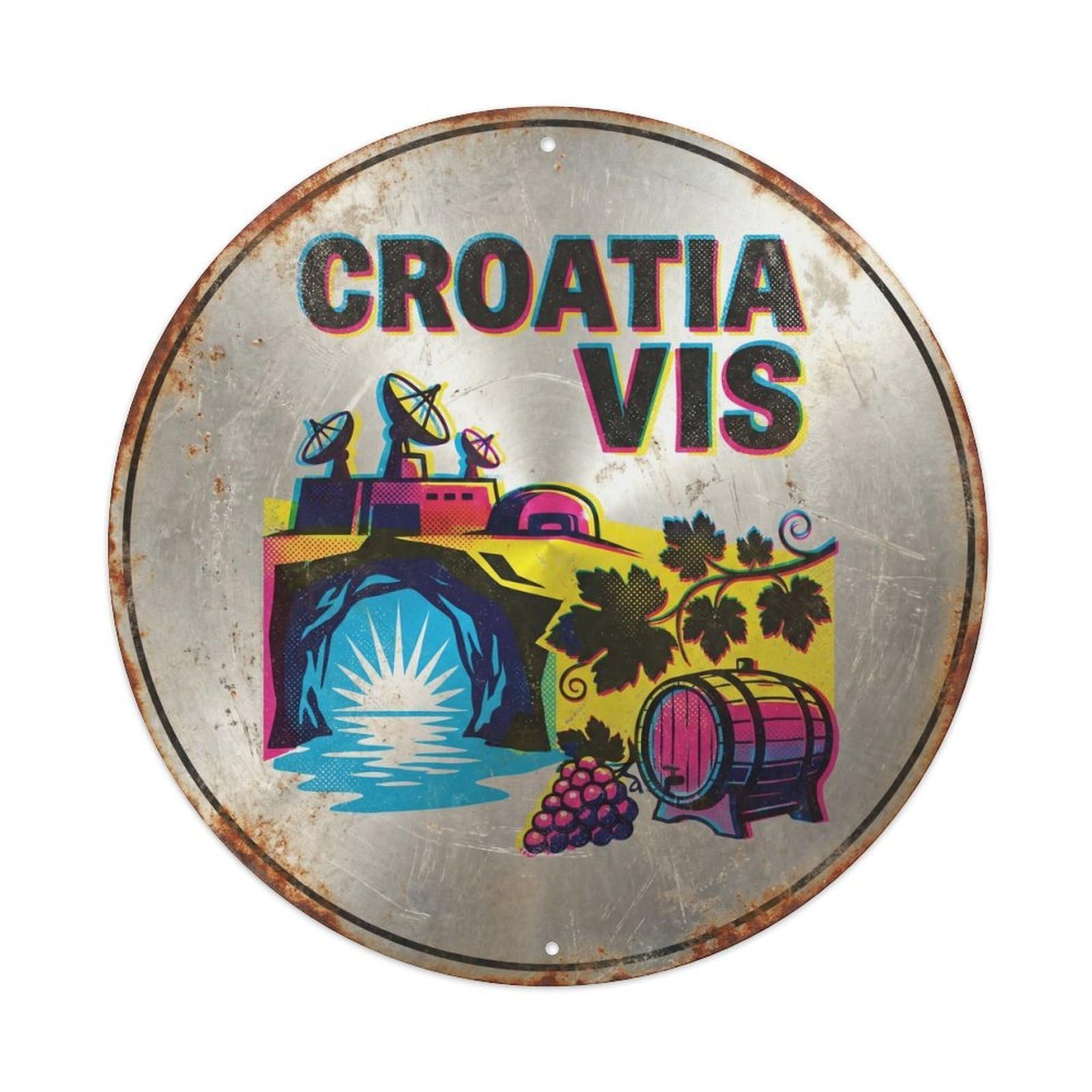 Vis Historic Croatian Screen Style Heritage Destination Metal Tin Sign