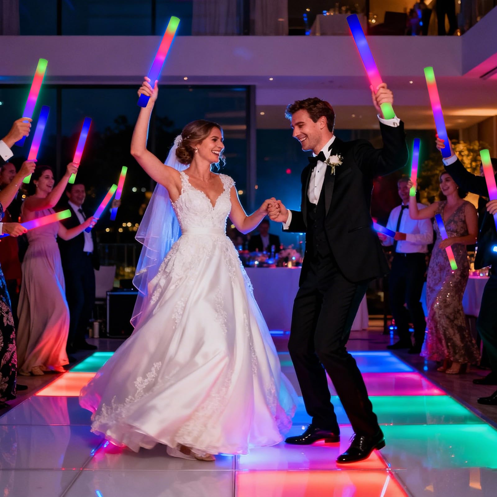 58pcs LED Leuchtstäbe Hochzeit, 3 Beleuchtungsmodi Leuchtstäbe Schaumstoff - LED Leuchtstab für Rave, Party & Hochzeit, Kinderfreundliche LED Stäbe Leuchtwedel