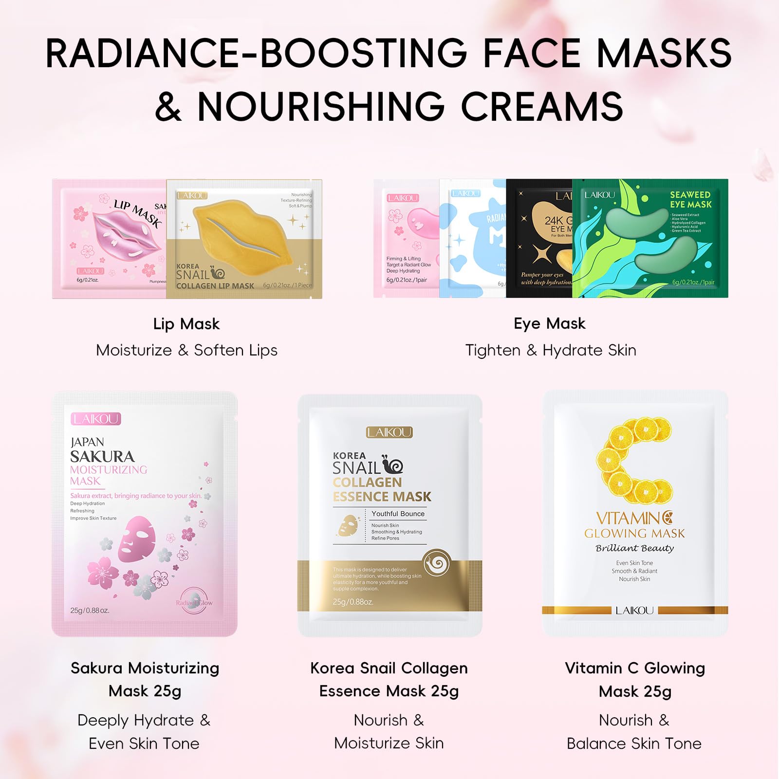 LAIKOU Face Mask，Skin Care Set, Skin Care Mask Set, Gifts for Women, Travel Size Toiletries Mother's Day Christmas Birthday Valentine's Day Mom Daughter Teen Girls Wife Lover Sister Friends 24pcs