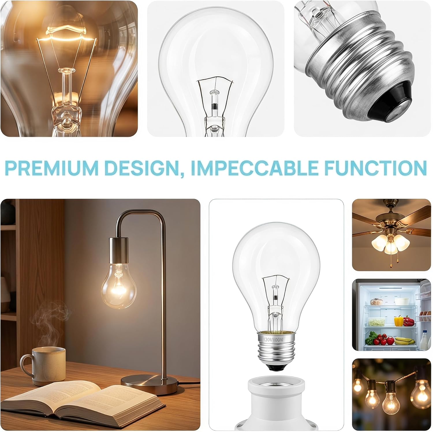 12-Pack 100W Equivalent Dimmable A19 E26 Incandescent Light Bulbs | Clear A19 E26 Base, 2700K Warm White, for Fridge, Range Hood, Sewing Machine, Ceiling Fan