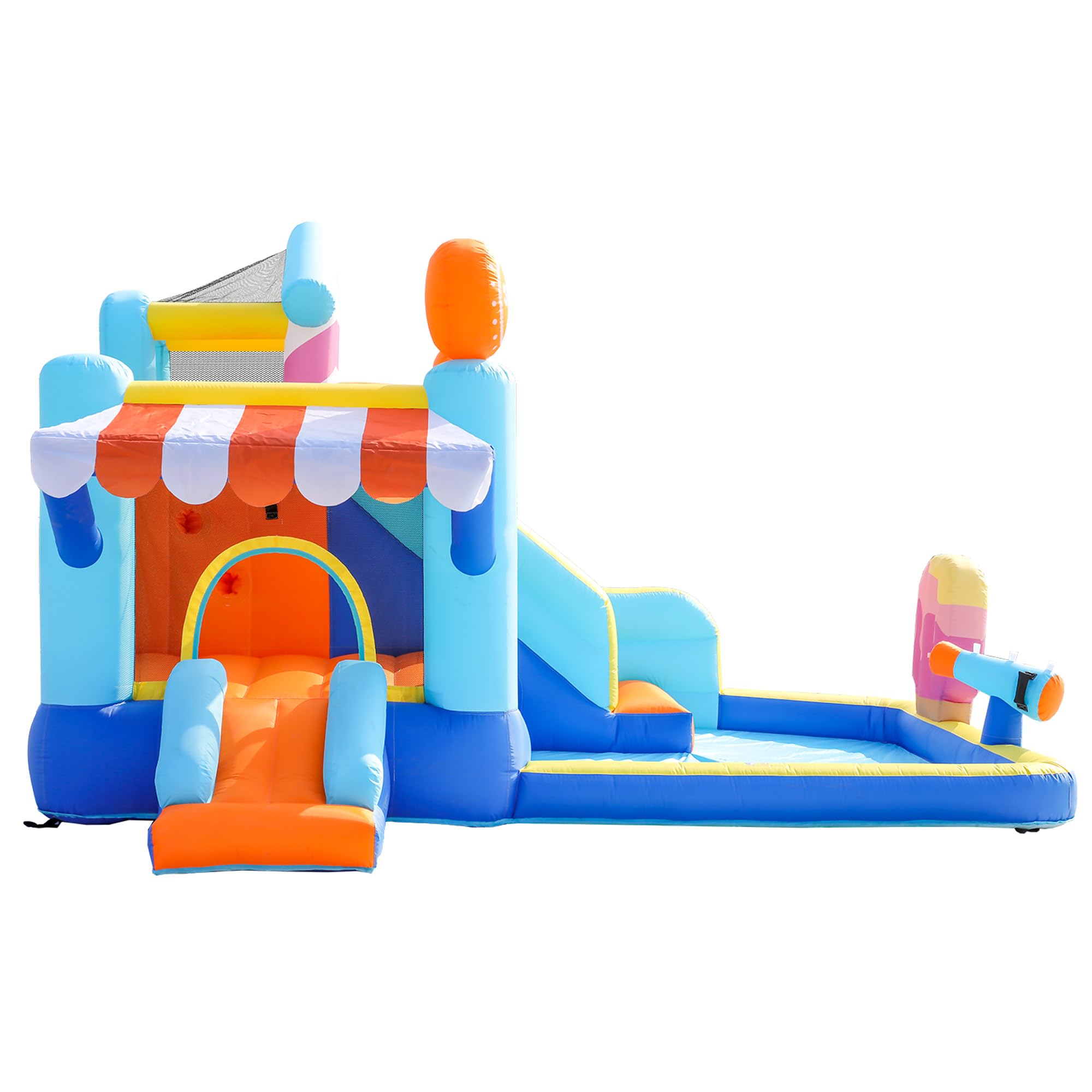 Castillo hinchable hinchable 395 x 340 x 236 cm con tobogán acuático y trampolín – Parque acuático para niños con piscina infantil, sopladores, pistolas de agua, mojado/seco, interior y exterior, a