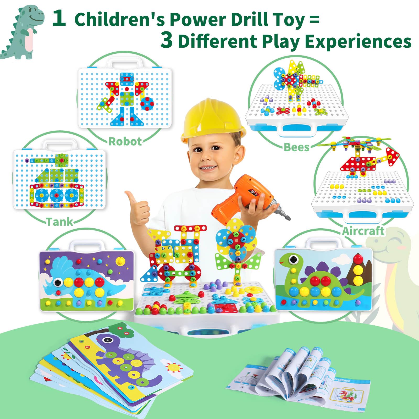 Juguetes Niños 3 Años-Herramientas Juguete Educativos 3 Años Puzzles 3D Construccion Manualidades Niños con Taladro Eléctrico Regalo 3 4 Años Juegos de Mesa 224 PCS