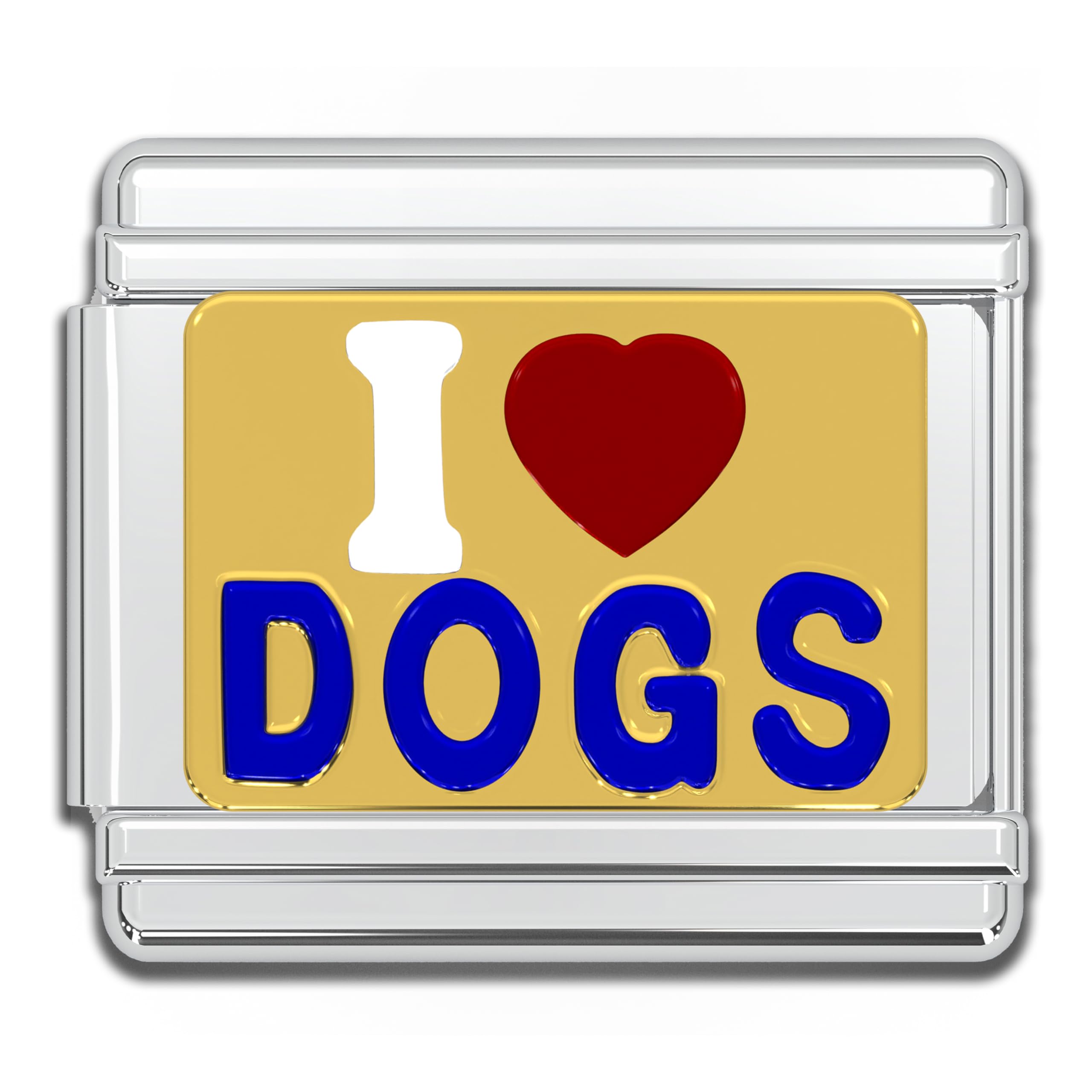 Italian Bracelet Charms, 9mm Stainless Steel Charm Link for Women, Modular Jewelry Links for Men (I love dogs)