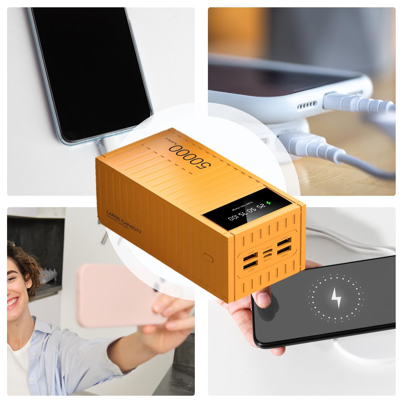 Banco De Carga Rápida, Cargador De Alta Velocidad De 66 W, Gran Capacidad De 50000 MAh, Diseño Portátil Multifuncional, Construcción Duradera De ABS, Respaldo De Energía For Teléfonos Móviles(White.)