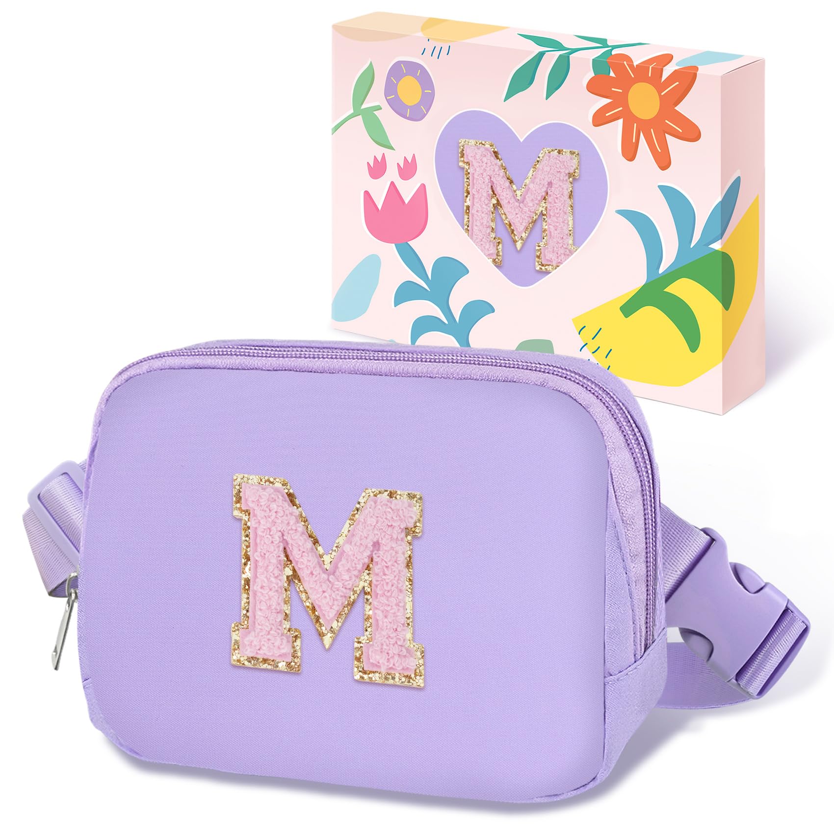 COSHAYSOO Easter Birthday Initial Gifts for Teen Girls 5 6 7 8 9 10 11 12 13 14 Year Old Purple Fanny Pack for Girls Belt Bag Crossbody Travel Purse