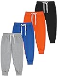 4 Pack Toddler and Boys Joggers Sweatpants Kids Pull-On Active Pants with Drawstring Casual Athletic Clothes