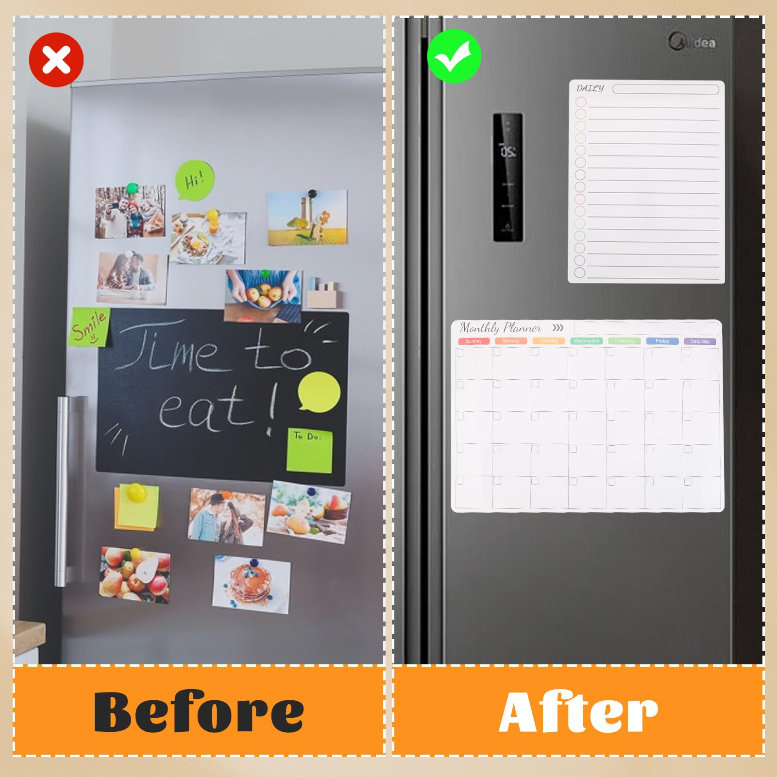 Planificateur Hebdomadaire Magnétique Pour Frigo - Effaçable, Avec Stylos & Gomme - Organisation Famille & Repas