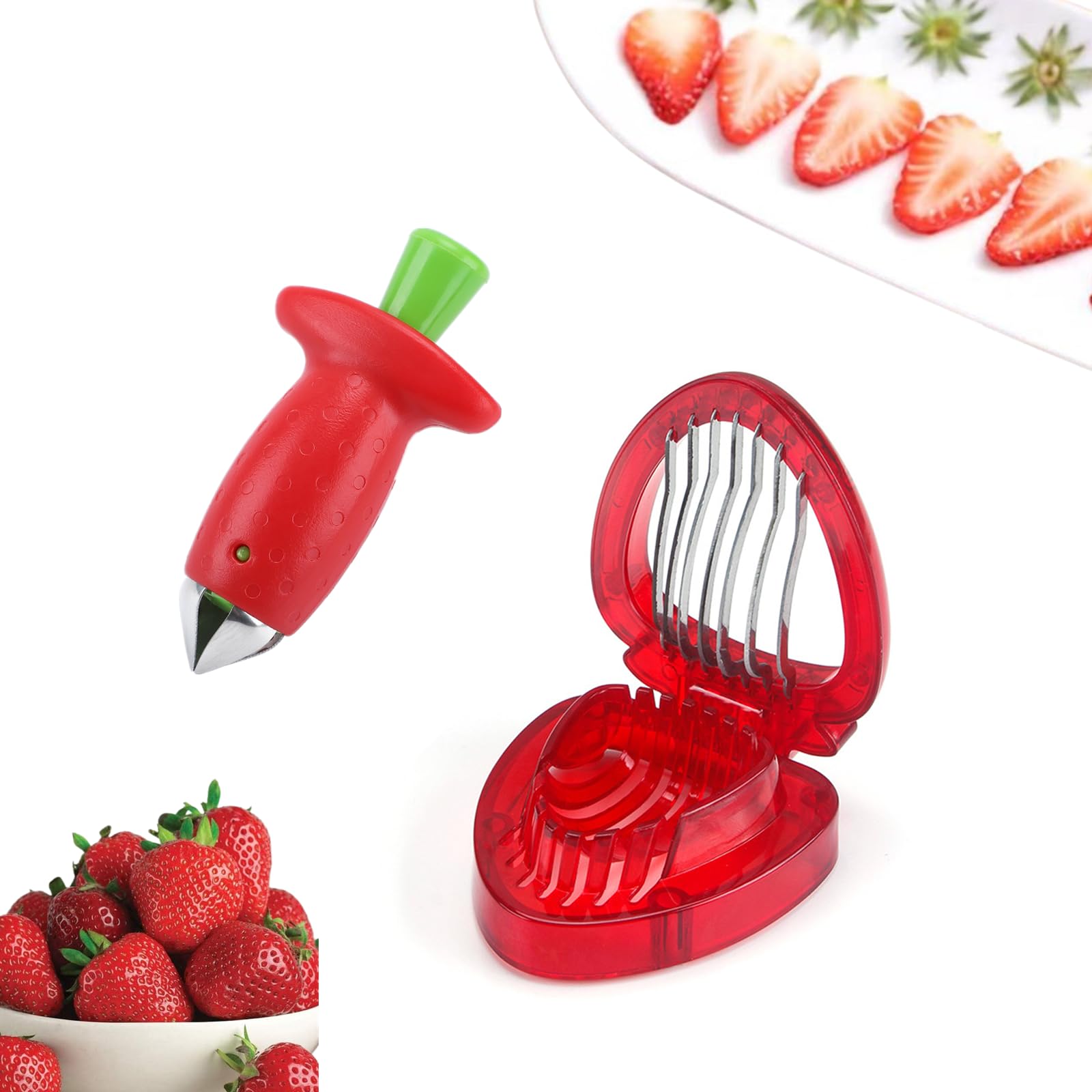 Qinuseaks 2 PCS Strawberry Huller Professional Strawberry Cutter Strawberry Slicer Stainless Steel Strawberry Stem and Leaf Remover Strawberry Huller Tool for Baking and Jam Making