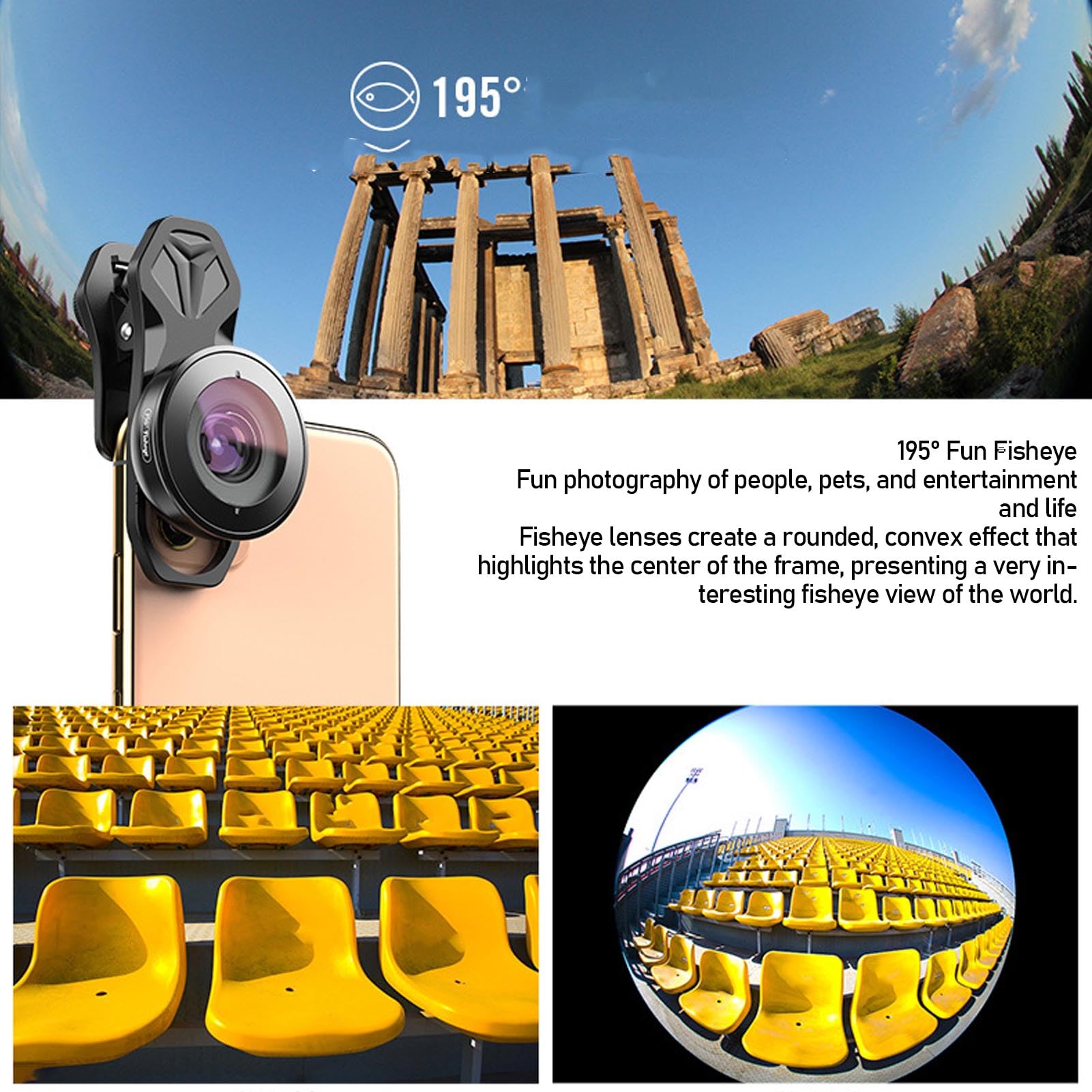 Annadue 5 w 1 Zestaw Obiektywu Aparatu Telefonicznego, 10x Makro, 2x Teleobiektyw i 195 ° Fisheye Obiektyw z Szerokim Kątem, Klip na Zestawie Fotografii Mobilnej do Smartfonów