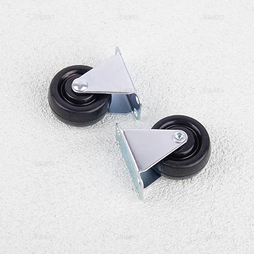 Miniatura 5 de AUEAR, Paquete de 4 ruedas giratorias de goma de 1.5 pulgadas, ruedas negras fijas resistentes con placa superior rígida no giratoria para muebles