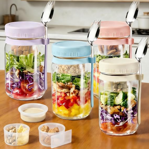 Topping Prep Containers Amazon.com: BLAZPATH 4 Pack Glass Salad Pod Mason Jar with Dressing Cup ...