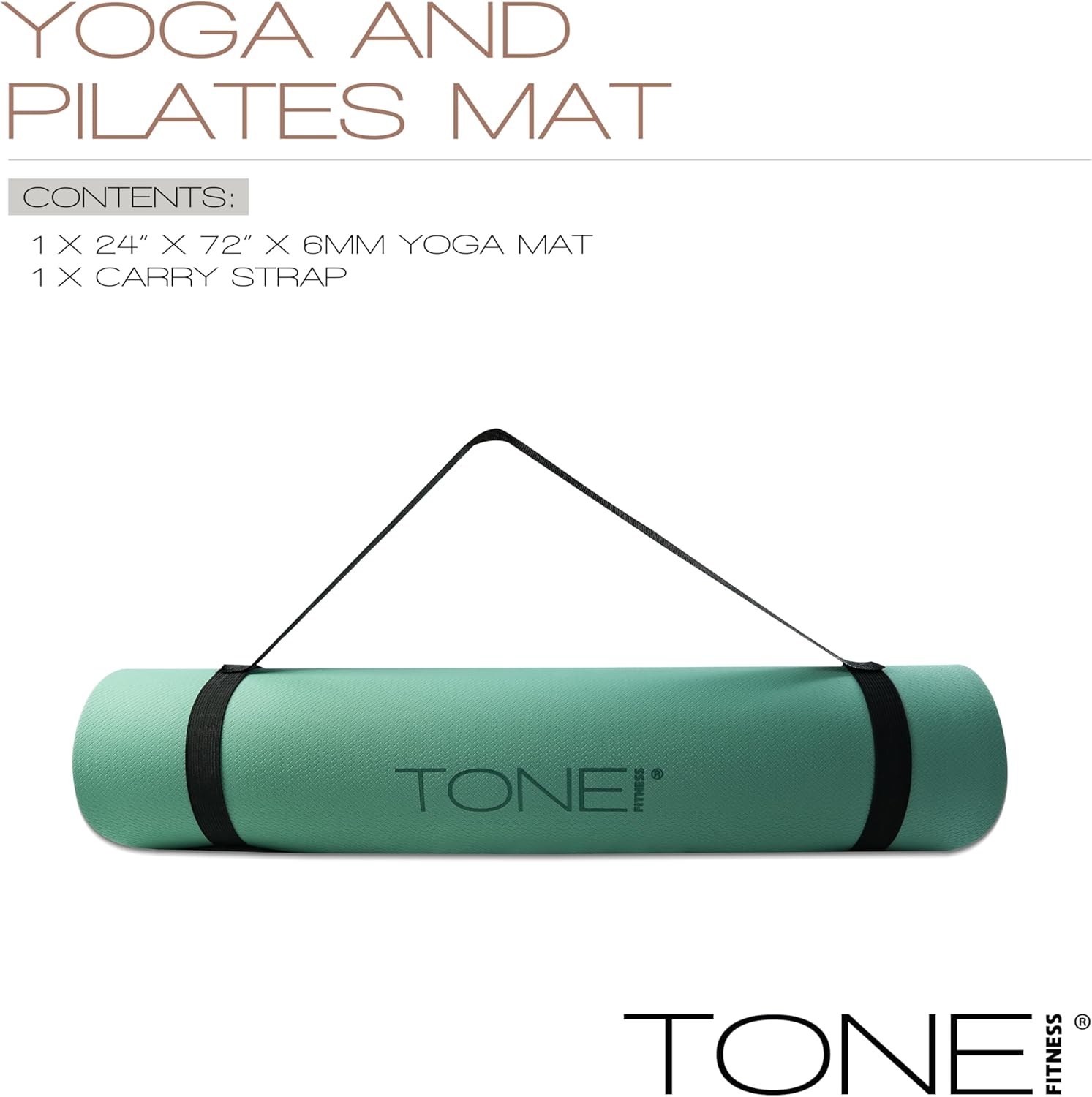 TONE Fitness Yoga Mat 1/4" Thick Non Slip Exercise & Pilates Mat for Home Workouts with Carrying Strap | Multiple Options