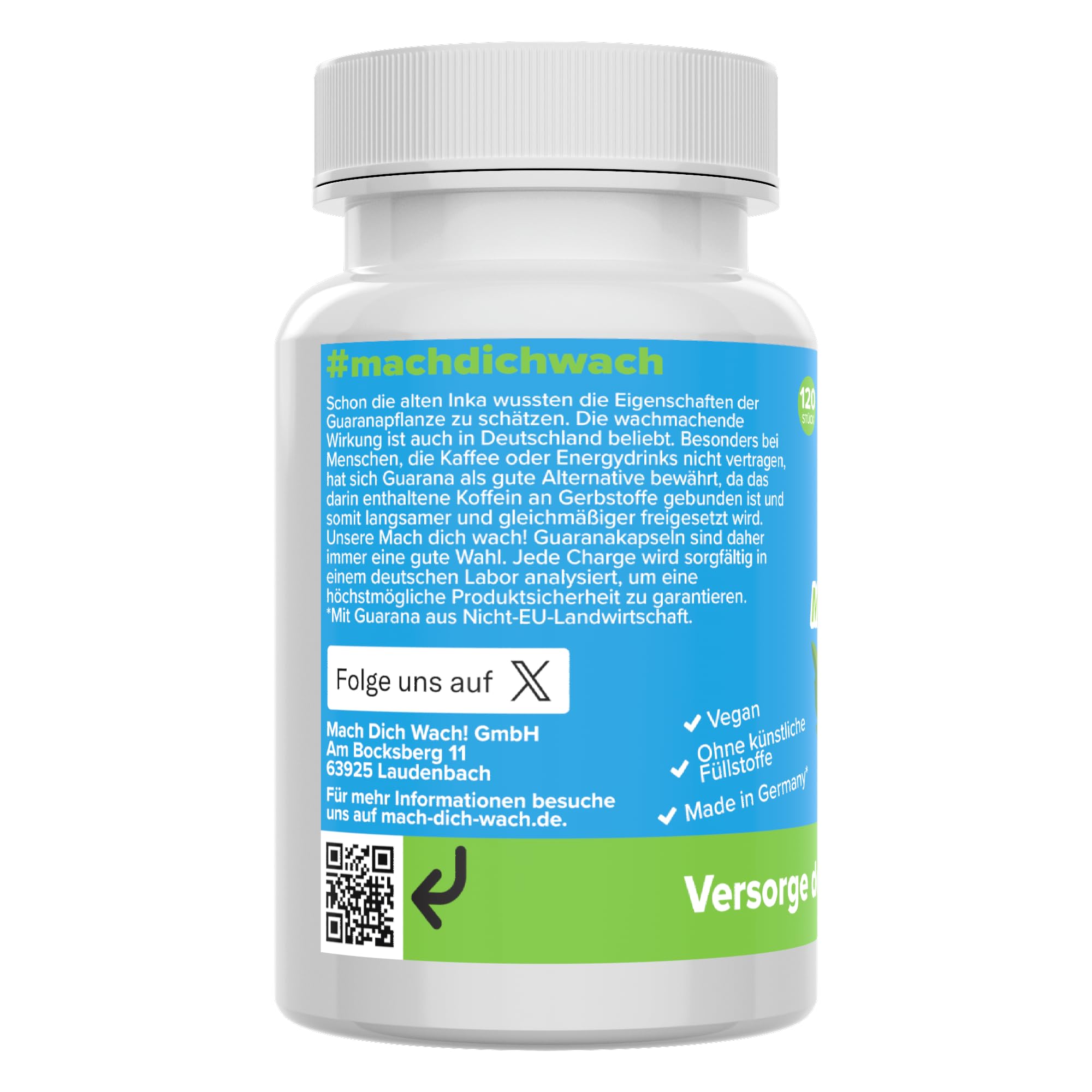 Guarana Kapseln hochdosiert - 100 mg natürliches Koffein - 2700 mg Guarana (450 mg 6:1 Extrakt) - Produktion in Deutschland - vegan, bioaktiv & ohne Zusatzstoffe - laborgeprüft - Mach dich wach!®