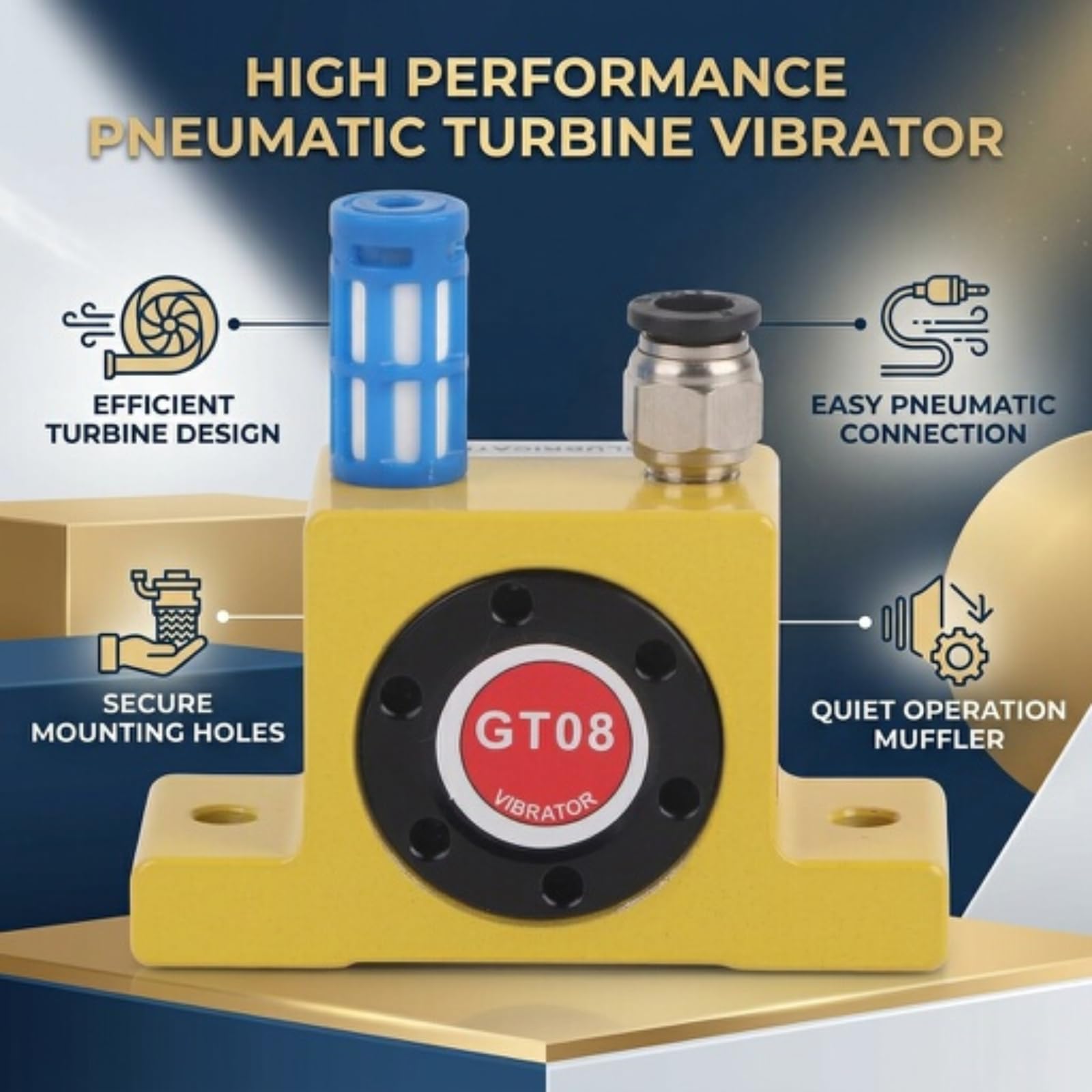 Vibrateur Pneumatique à Turbine GT8, Oscillateur à Turbine à Air G 1/8in, Vibromasseur Pneumatique Industriel à Turbine 27500-37500tr/min 840 à 2 400 N pour Applications Industrielles