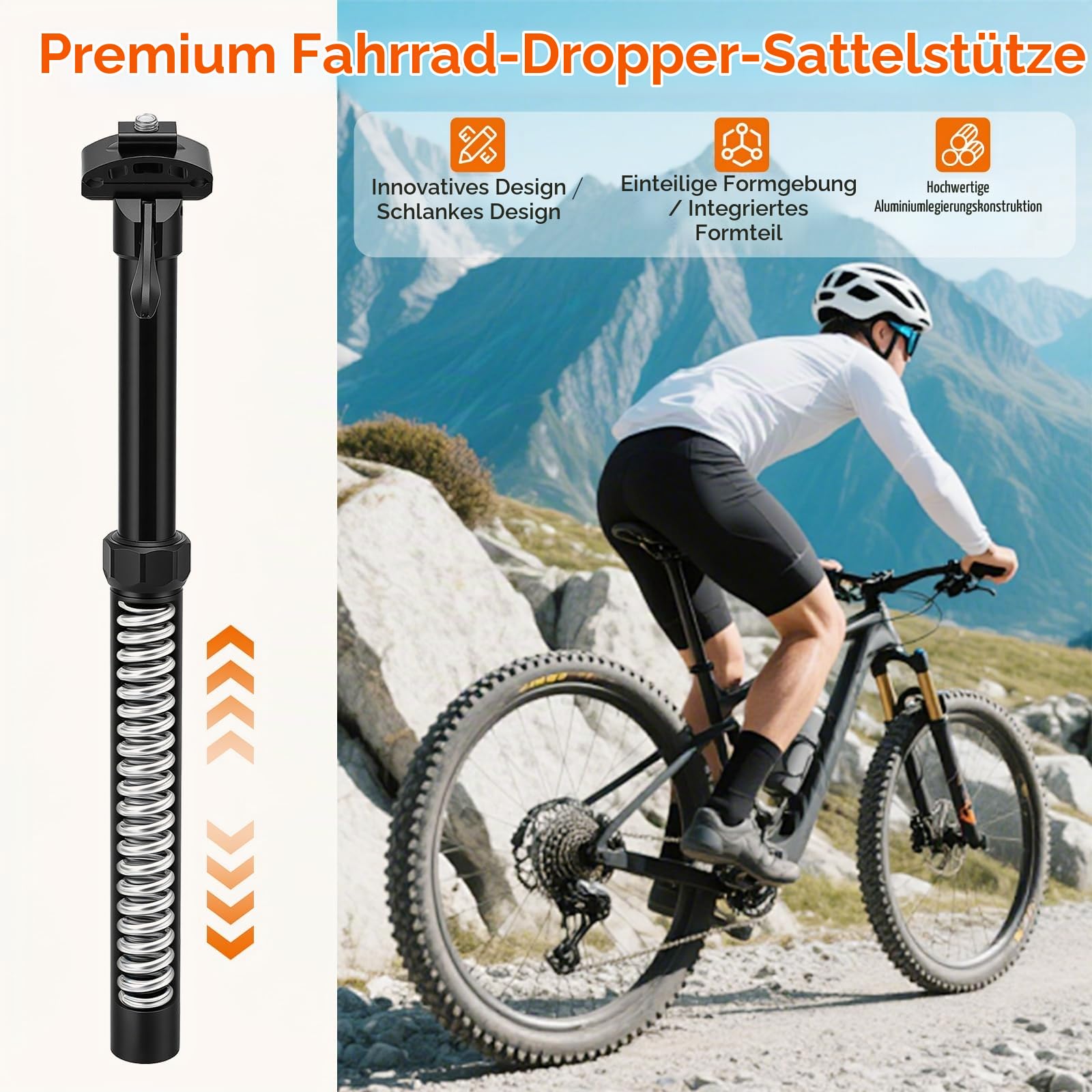 Hydraulische Dropper Sattelstütze Höhenverstellbar - Teleskopsattelstütze für Mountainbike MTB - 30,9mm / 31,6mm Rohrdurchmesser, Aluminiumlegierung, 400mm Gesamtlänge mit 100/125mm Hub