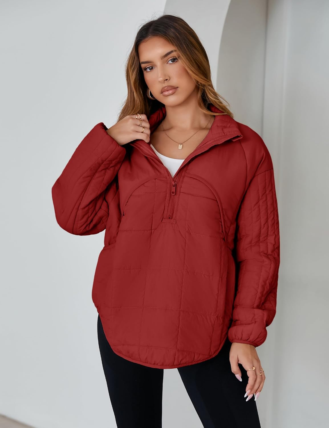 Daacee Oversized Lightweight Quilted Pullover Jacket for Women Half Zip Up Puffer Jackets Padded Outwear XS-2XL - Image 2