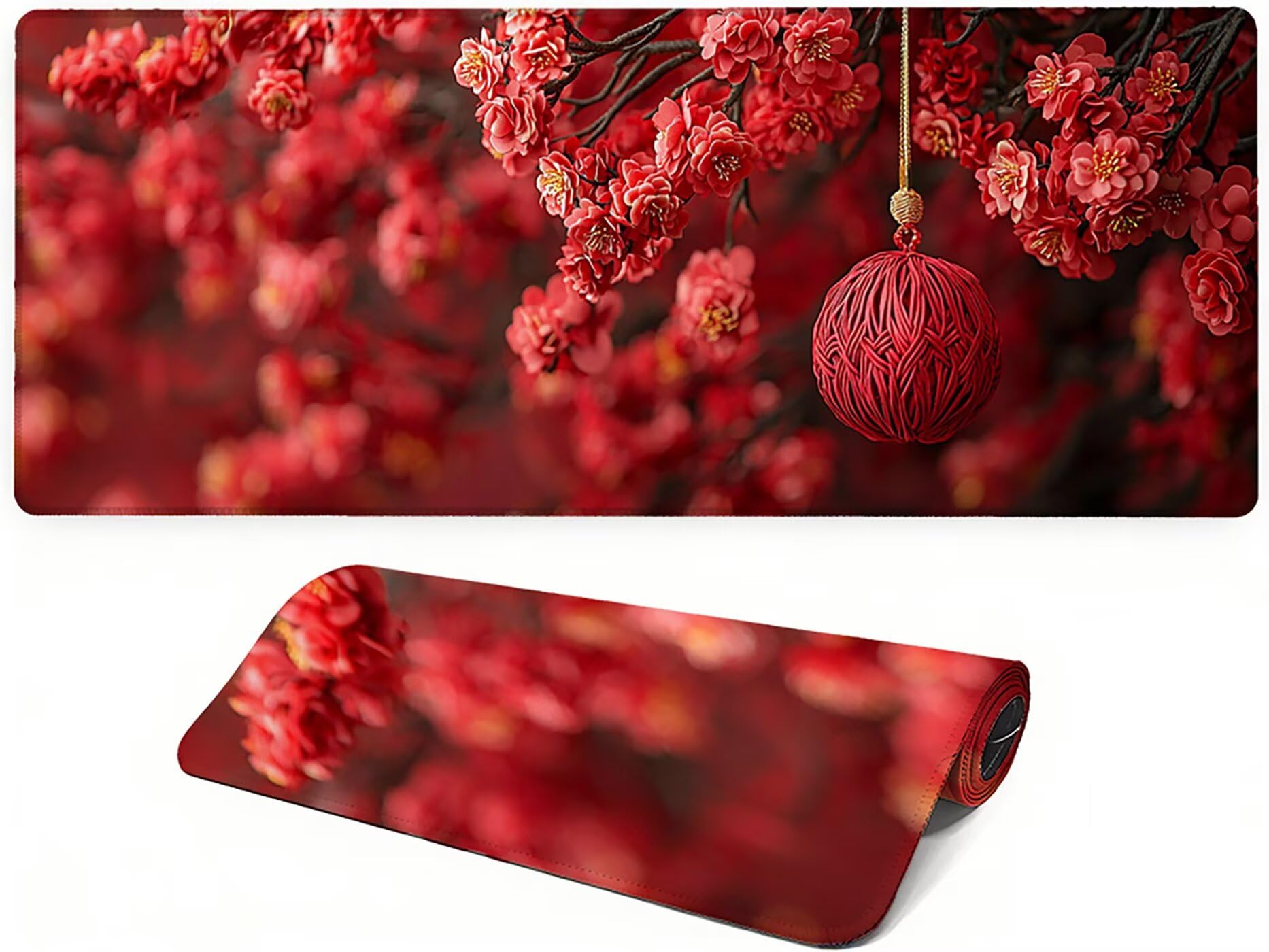 Lpfieonn Blume Großes Schreibtischunterlage, XXL Schreibtischunterlagen, Rot XXL Wasserdicht Gaming Mousepad mit Vernähter Rand und Rutschfeste Gummibasis, für Laptop/Hause/Büro 120x60cm PF-3485