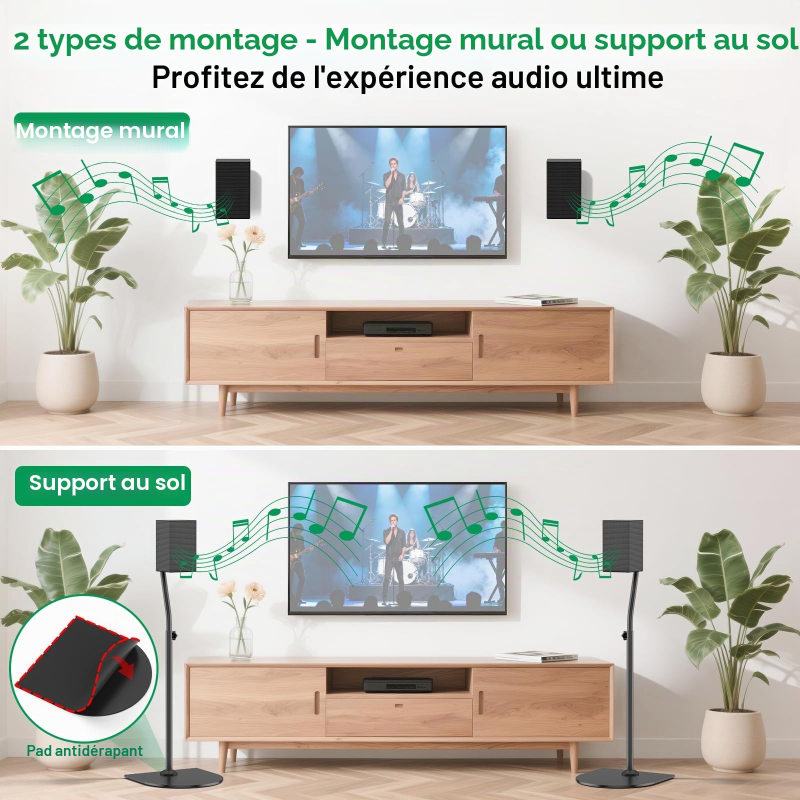 Support de Haut-Parleur pour Haut-parleurs Samsung – Support de Sol Ajustable 33" à 42" pour Haut-parleurs arrière Surround Samsung, avec Fixation Murale Incluse, idéal pour Installation Domestique